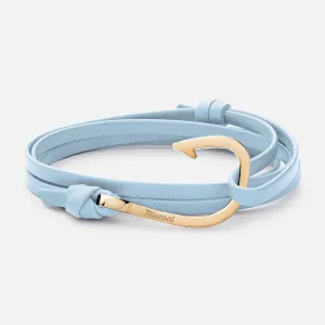 Miansai Hook on Leather Bracelet Gold Plated, Lt. Blue