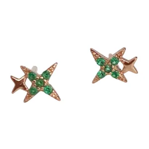 Mila Double Star Stud Earrings - Emerald