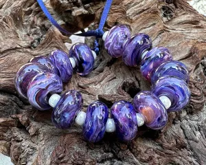 MTO Purple Blue Glimmer Lampwork Beads Set SRA