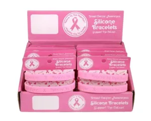 Pink Ribbon Silicone Bracelet Counter Display (12 Cards)