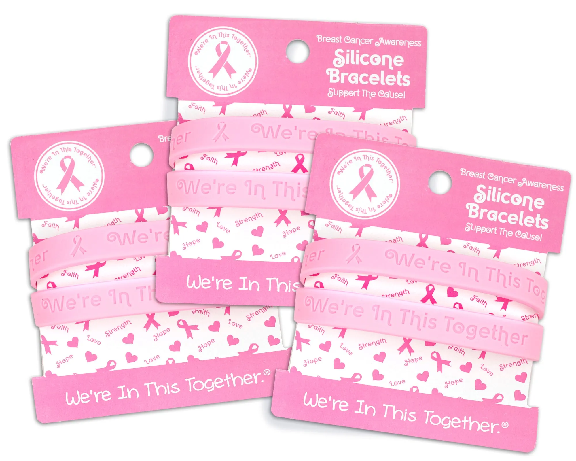 Pink Ribbon Silicone Bracelet Counter Display (12 Cards)