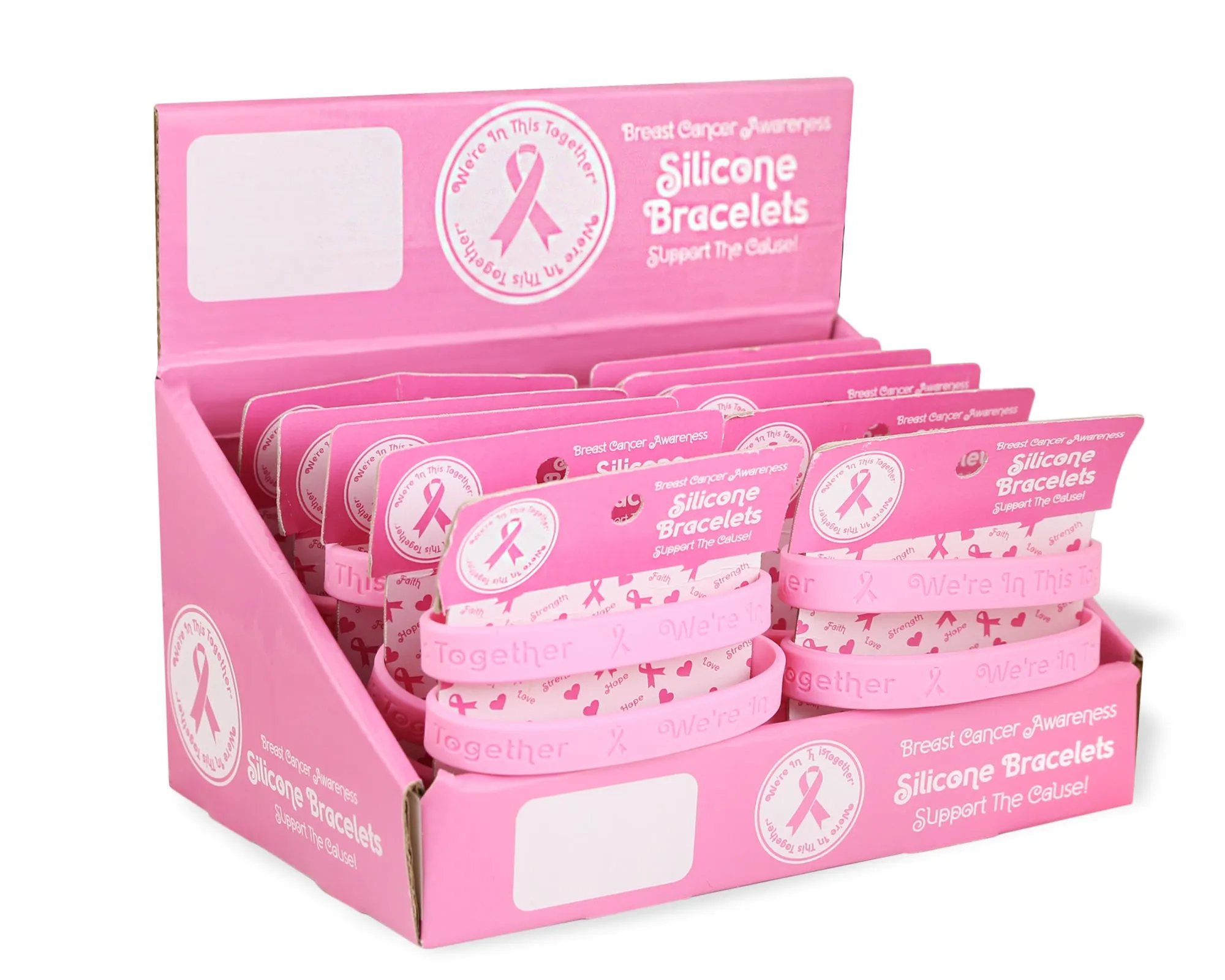 Pink Ribbon Silicone Bracelet Counter Display (12 Cards)