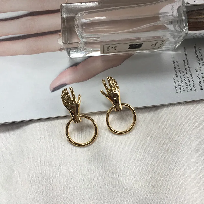 Pre Order:  Vintage Alloy Palm Circle Drop Earrings