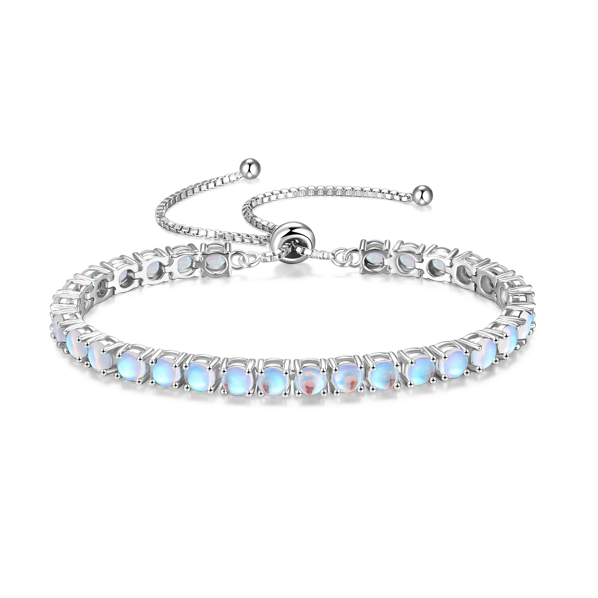 "Eternal Elegance" June Birthstone Moonstone Sterling Silver Tennis Bracelet Classic Bolo Chain