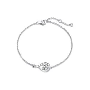 "Infinite Embrace" April Birthstone Cubic Zirconia Stone Infinity Symbol Sterling Silver Bracelet