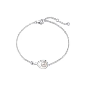 "Infinite Embrace" June Birthstone White Pearl Infinity Symbol Sterling Silver Bracelet