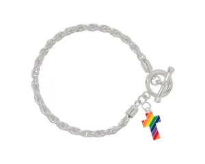 Rainbow Flag Cross Charm Silver Rope Bracelets