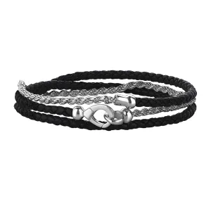 Rope Chain & Leather Wrap Bracelet in Silver