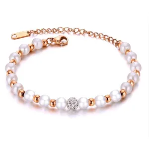 Rose Gold Beaded Bracelet with Simulated Pearls