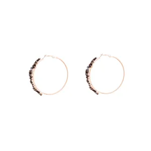 Rose Gold Black Stone Hoop Earrings