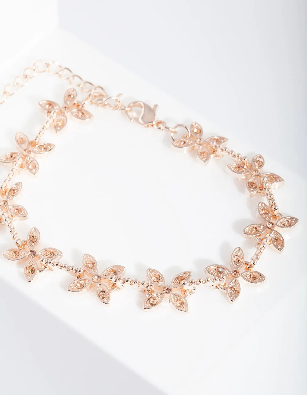 Rose Gold Floral Diamante Bracelet