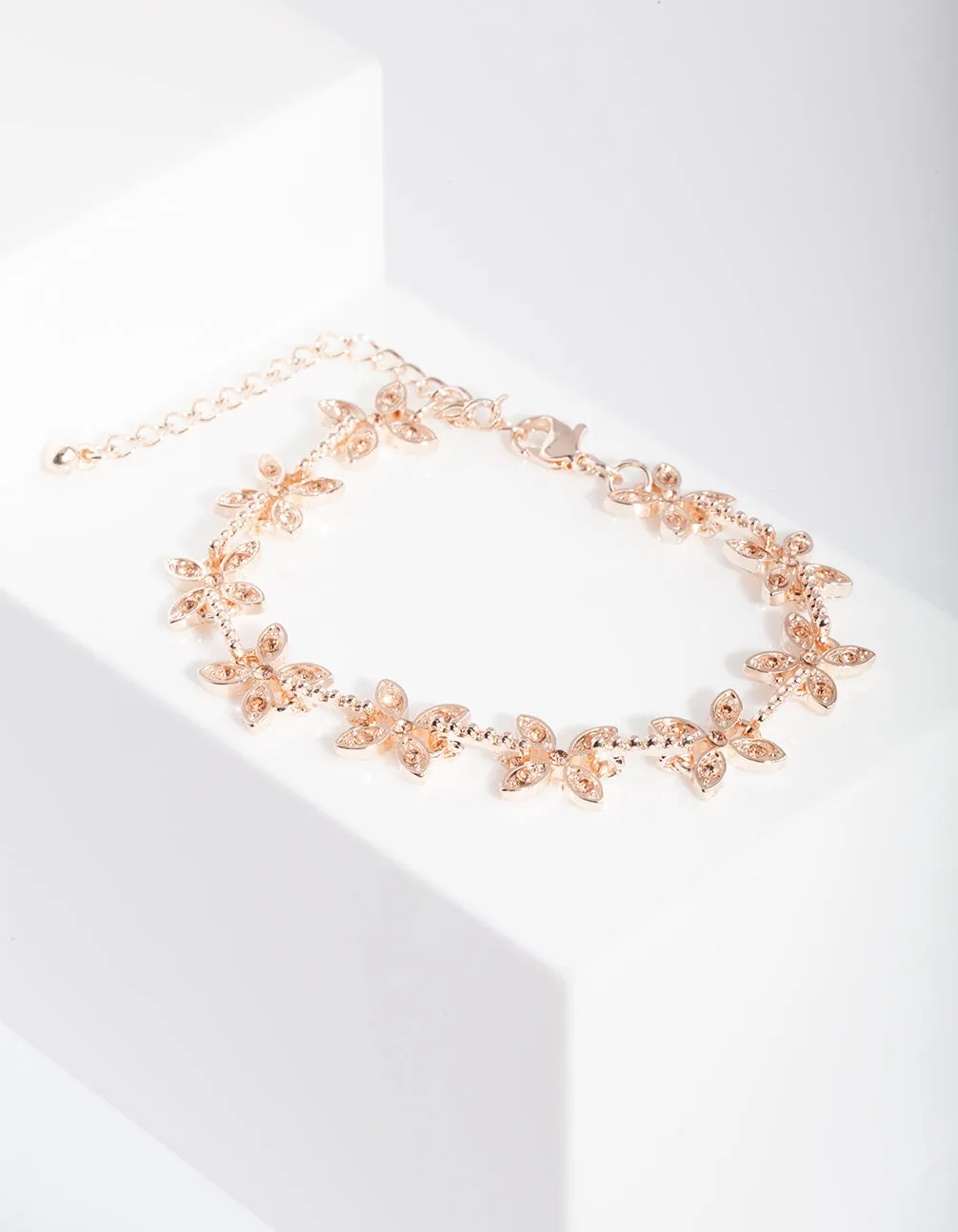 Rose Gold Floral Diamante Bracelet