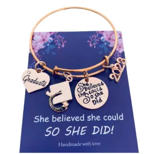 Rose Gold Graduation Bracelet - 2023 She Believed She Could So She Did Bangle