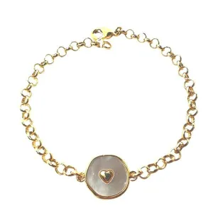 Round Mother of Pearl/Heart Charm Bracelet (BCG634)