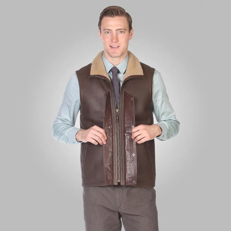 Shop Rfx Leather Stylish Mens Brown Leather Shearling Vest for Less