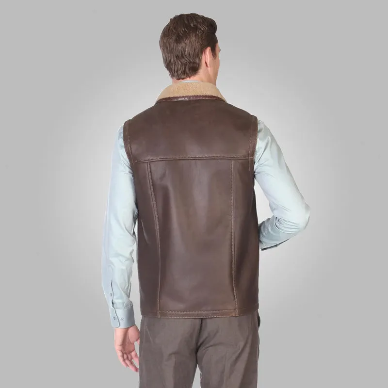 Shop Rfx Leather Stylish Mens Brown Leather Shearling Vest for Less