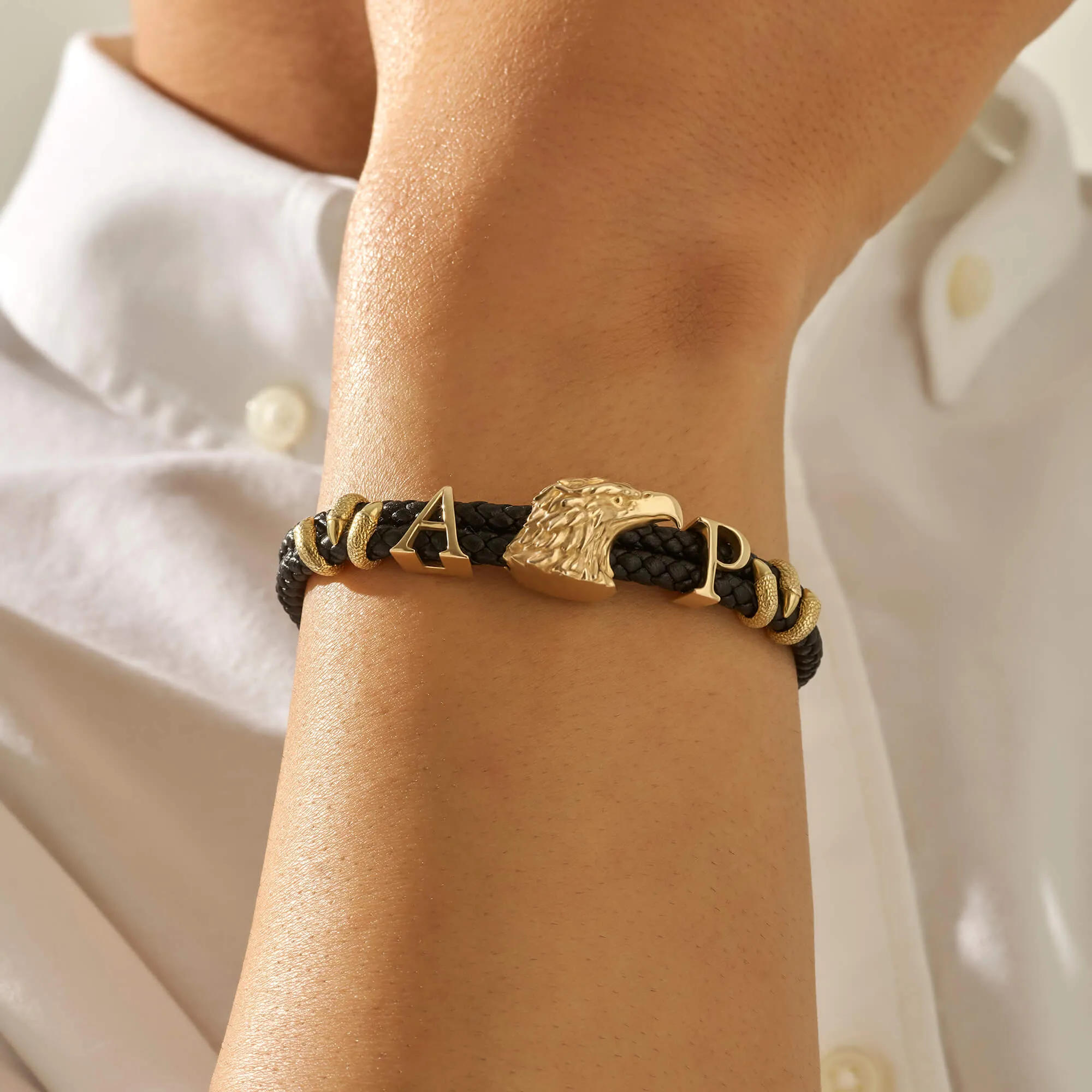 Statement Eagle Leather Bracelet in Gold