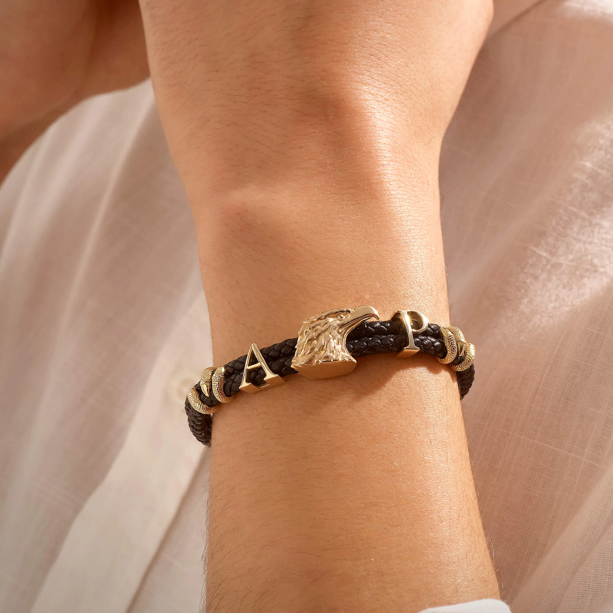 Statement Eagle Leather Bracelet in Gold