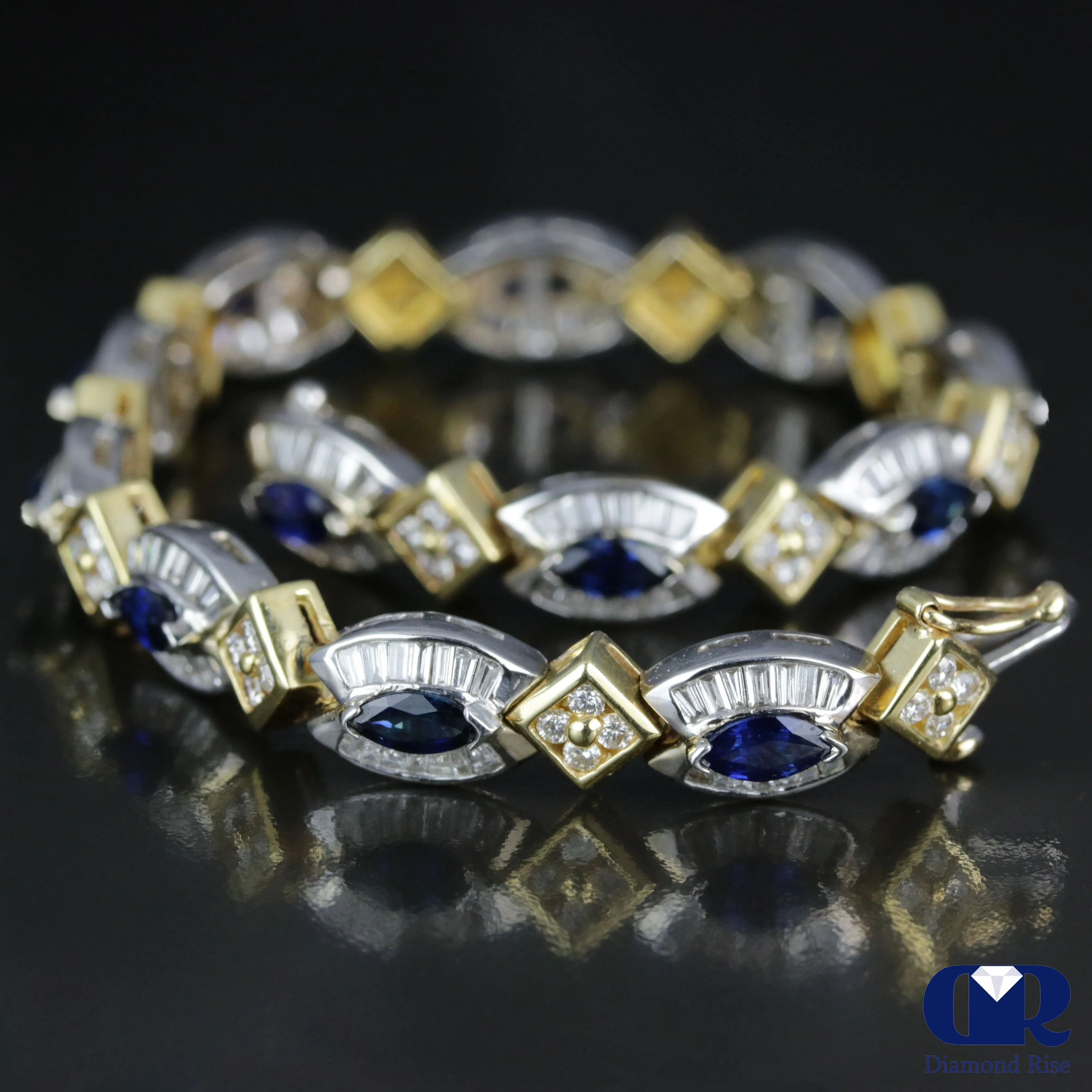 Women's 8.03 Carat Diamond & Sapphire Tennis Bracelet In 14K White & Yellow Gold