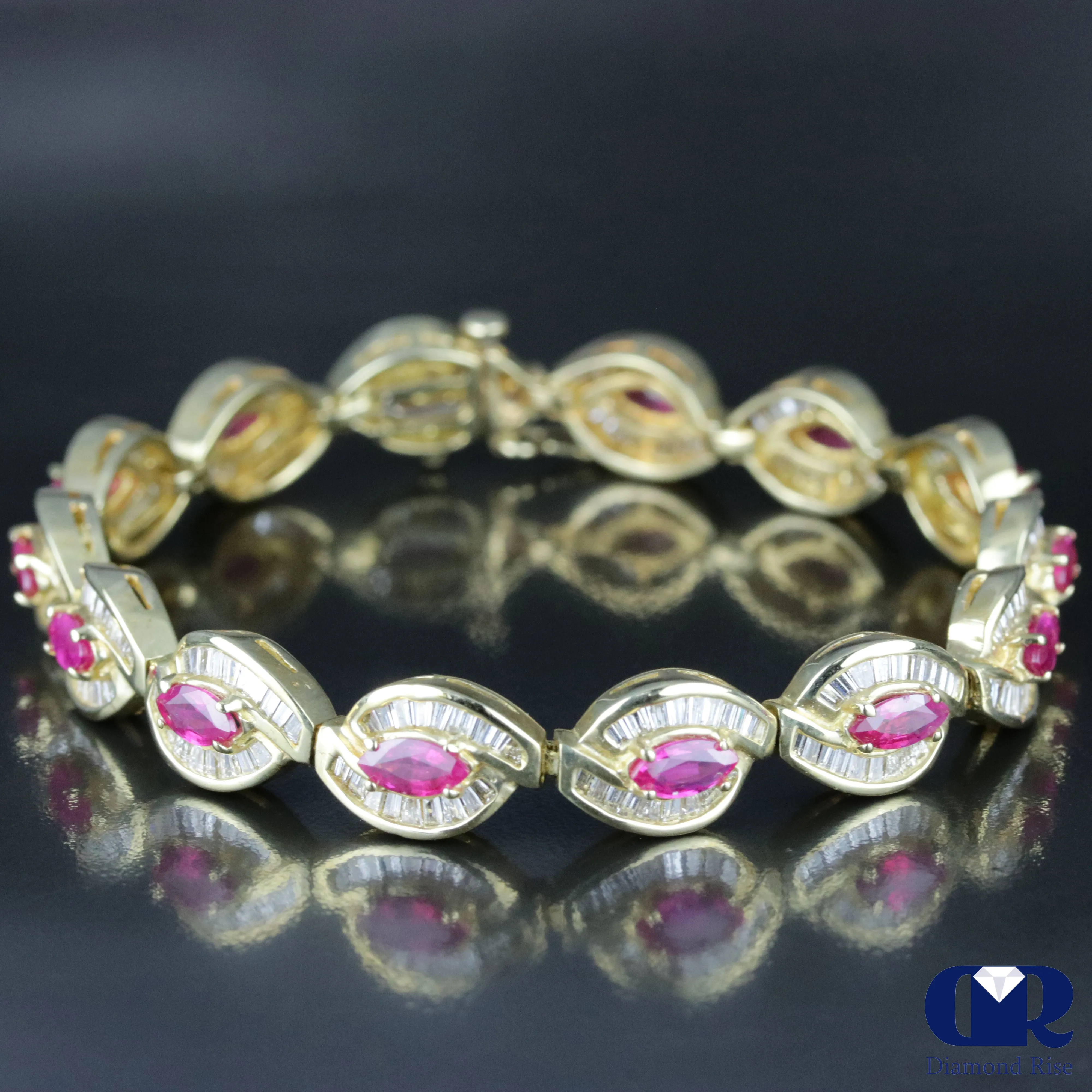 Women's 8.82 Carat Diamond And Ruby Bracelet In 14K Yellow Gold